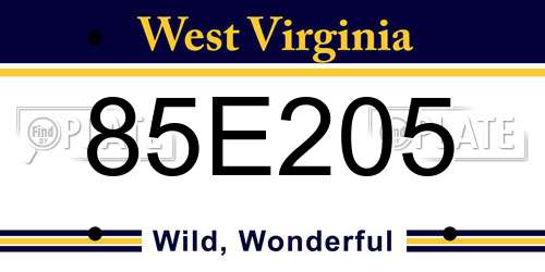 85E205 West Virginia License Plate