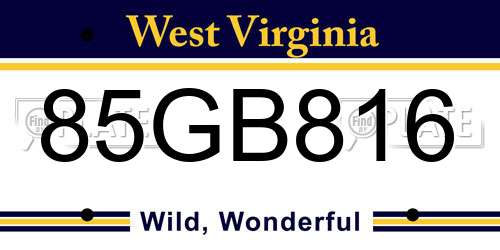 85GB816 West Virginia License Plate