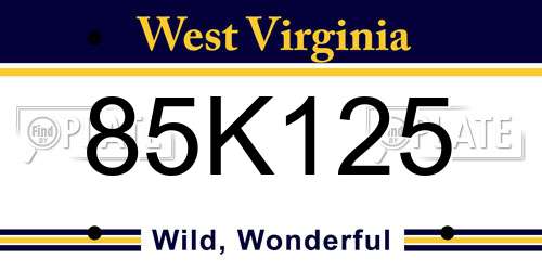 85K125 West Virginia License Plate