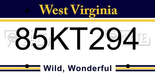 85KT294 West Virginia License Plate