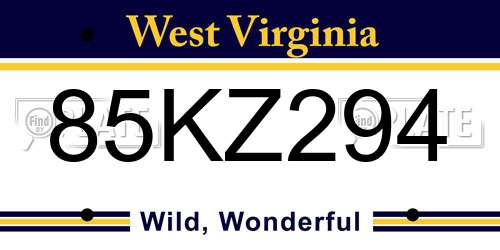 85KZ294 West Virginia License Plate
