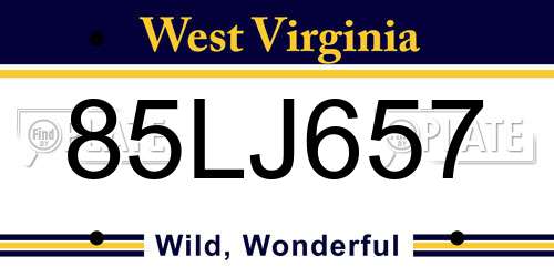 85LJ657 West Virginia License Plate