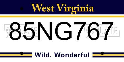 85NG767 West Virginia License Plate