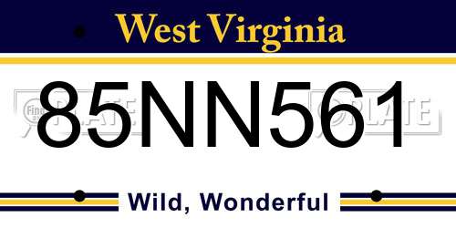 85NN561 West Virginia License Plate