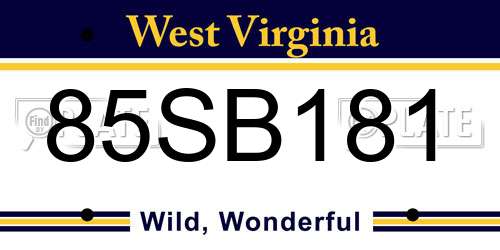 85SB181 West Virginia License Plate
