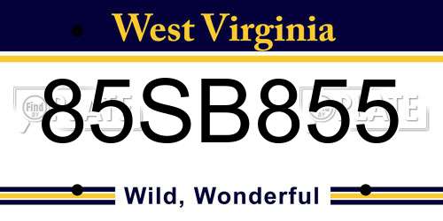 85SB855 West Virginia License Plate