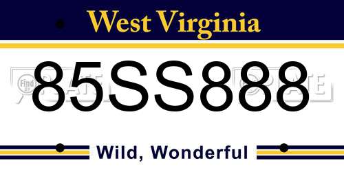 85SS888 West Virginia License Plate