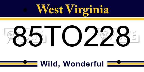 85TO228 West Virginia License Plate