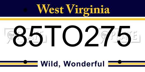 85TO275 West Virginia License Plate