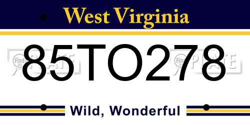 85TO278 West Virginia License Plate