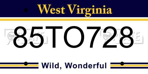 85TO728 West Virginia License Plate