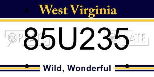 85U235 West Virginia License Plate