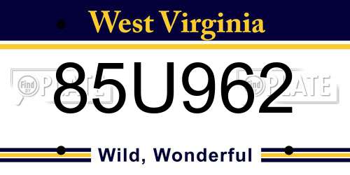 85U962 West Virginia License Plate
