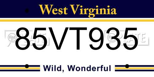 85VT935 West Virginia License Plate