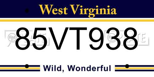 85VT938 West Virginia License Plate