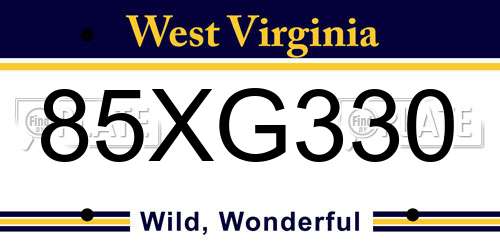 85XG330 West Virginia License Plate