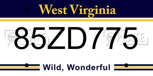 85ZD775 West Virginia License Plate