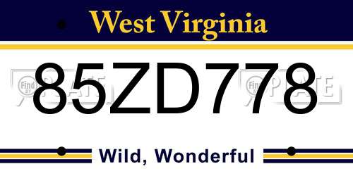 85ZD778 West Virginia License Plate