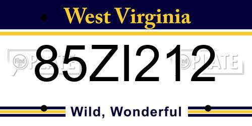 85ZI212 West Virginia License Plate