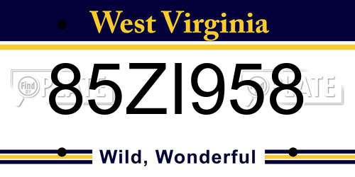 85ZI958 West Virginia License Plate
