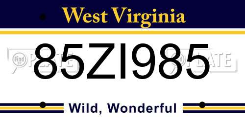 85ZI985 West Virginia License Plate