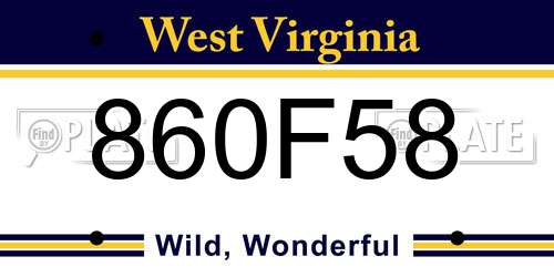 860F58 West Virginia License Plate