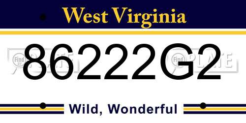 86222G2 West Virginia License Plate