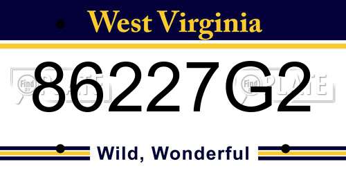 86227G2 West Virginia License Plate