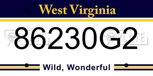 86230G2 West Virginia License Plate