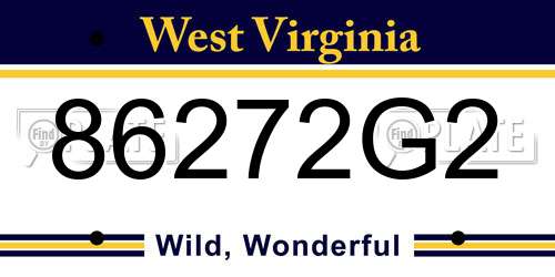 86272G2 West Virginia License Plate