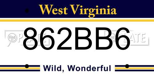 862BB6 West Virginia License Plate