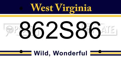 862S86 West Virginia License Plate