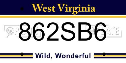 862SB6 West Virginia License Plate