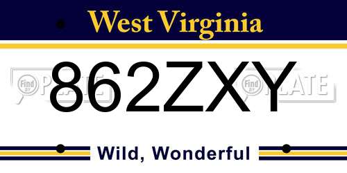 862ZXY West Virginia License Plate