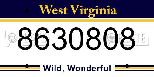 8630808 West Virginia License Plate