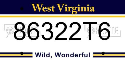86322T6 West Virginia License Plate