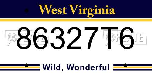 86327T6 West Virginia License Plate