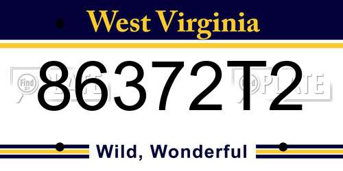 86372T2 West Virginia License Plate