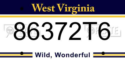 86372T6 West Virginia License Plate