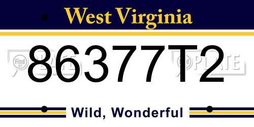 86377T2 West Virginia License Plate