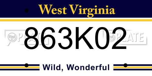 863K02 West Virginia License Plate