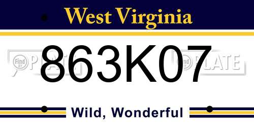 863K07 West Virginia License Plate