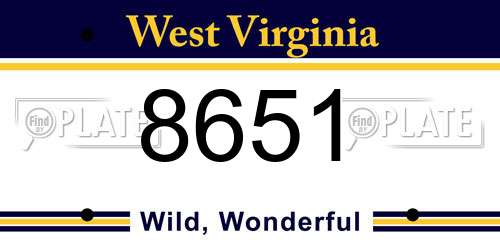 8651 West Virginia License Plate