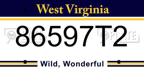 86597T2 West Virginia License Plate