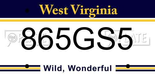 865GS5 West Virginia License Plate