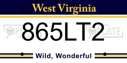 865LT2 West Virginia License Plate