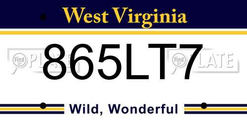 865LT7 West Virginia License Plate