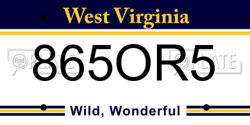 865OR5 West Virginia License Plate