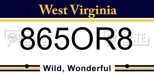 865OR8 West Virginia License Plate