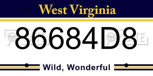 86684D8 West Virginia License Plate